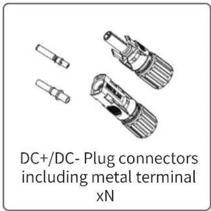 DC+/DC- Plug connectors including metal terminal xN