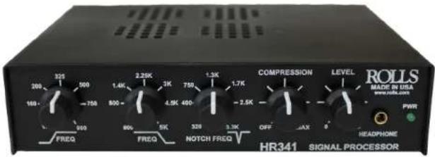 200 160 FREQ 325 500 -750 800 850 FREQ 2.26K 3K 4.9K 5K NOTCH FREQ 1.3K 400 1.7K -2.5K COMPRESSION OFF MAX LEVEL ROLLSMADE IN USAWas rolo.com PWR HEADPHONE HR341 SIGNAL PROCESSOR