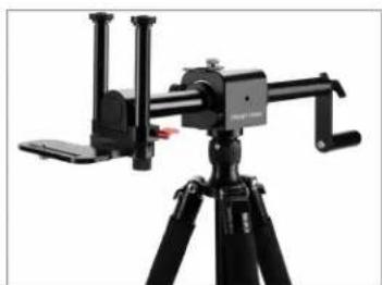 Black tripod-mounted camera setup with adjustable arm and base mount (no visible text or symbols)