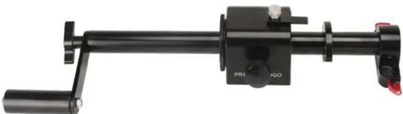 Black mechanical clamp device with labeled grip (PR1, HGO) and red clamping knob (no text or symbols on body)