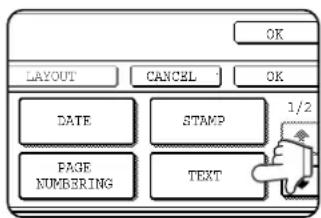 OK LAYOUT CANCEL OK DATE STAMP 1/2 PAGE NUMBERING TEXT