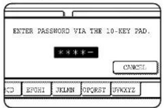 ENTER PASSWORD VIA THE 10-KEY PAD. * * * * - CANCEL CD EFOHI JKLNN OPQRST UVWXYZ
