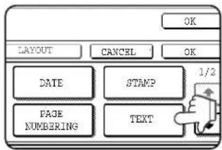 OK LAYOUT CANCEL OK DATE STAMP 1/2 PAGE NUMBERING TEXT