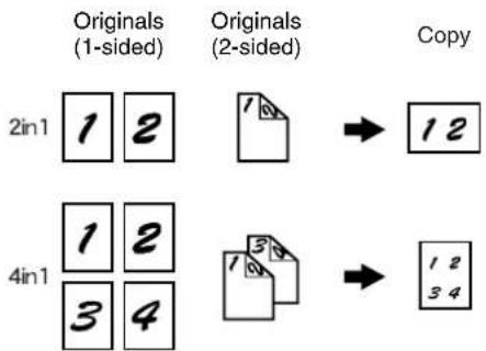 Originals (1-sided) Originals (2-sided) Copy 2in1 1 2 7 → 12 4in1 1 2 7 → 1 2 3 4 3 4