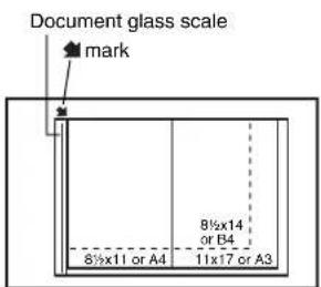 Document glass scale mark 8½x14 or B4 8½x11 or A4 11x17 or A3