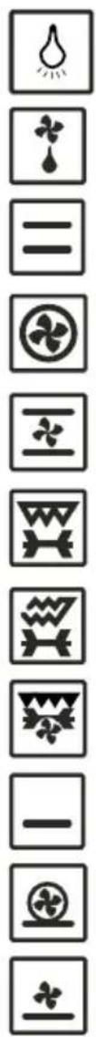 Vertical sequence of icons representing various symbols or concepts, including a lightbulb, water drop, fan, and plant.