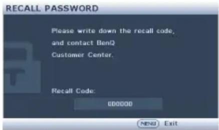 BENQ LX890UST - Entering the password recall procedure - 1