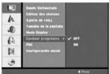 Bende Sistancrada Edition des chaînes Ajuste de relej Tomato de la pantalla Hado Display Esciner progressive PBC Configuración inicial OFF ON Preview