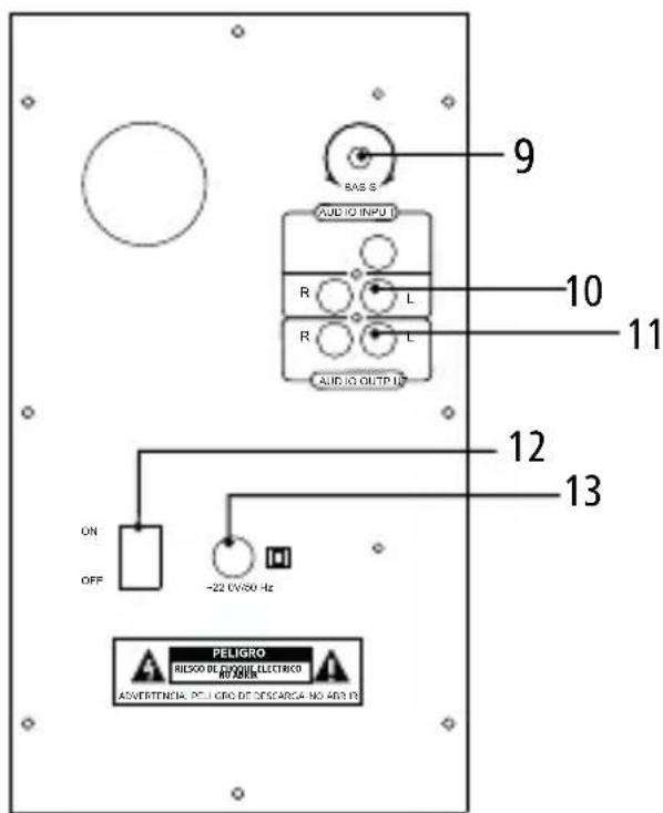 9 SAS B AUDIO INPUT R L R L AUDIO OUTP UP 10 11 12 13 ON OFF -22 UV/50 Hz PELIGRO REDOS DE EXQUIE ELECTRICO REMARK ADVERTENCIA: PELOGO DE DESCARGA NO AER 13