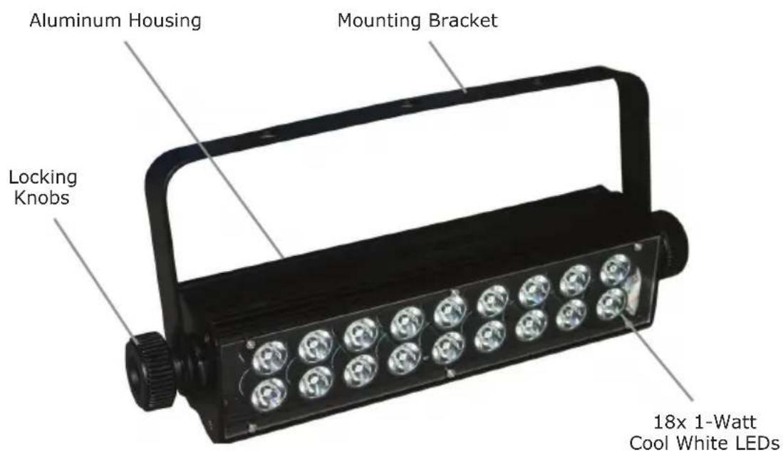 Aluminum Housing Mounting Bracket Locking Knobs 18x 1-Watt Cool White LEDs