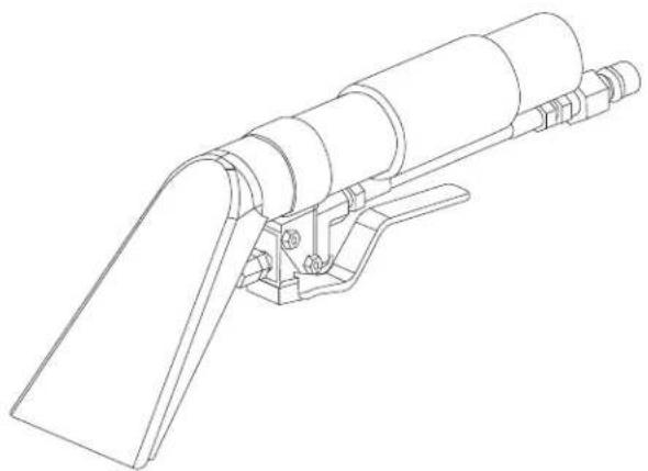Technical line drawing of a mechanical device with cylindrical components and mounting bracket (no text or symbols)