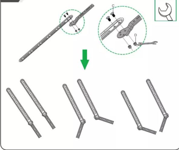 Technical diagram illustrating the assembly of a mechanical component with labeled parts and a green arrow indicating transformation.