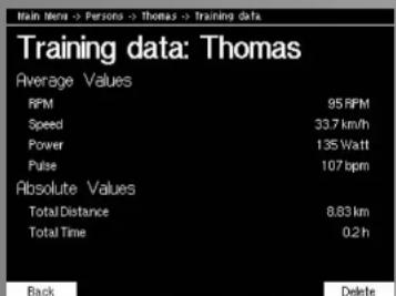 KETTLER Syncross V3 - Utenti -> Utente 1 -> Dati allenamento - 1
