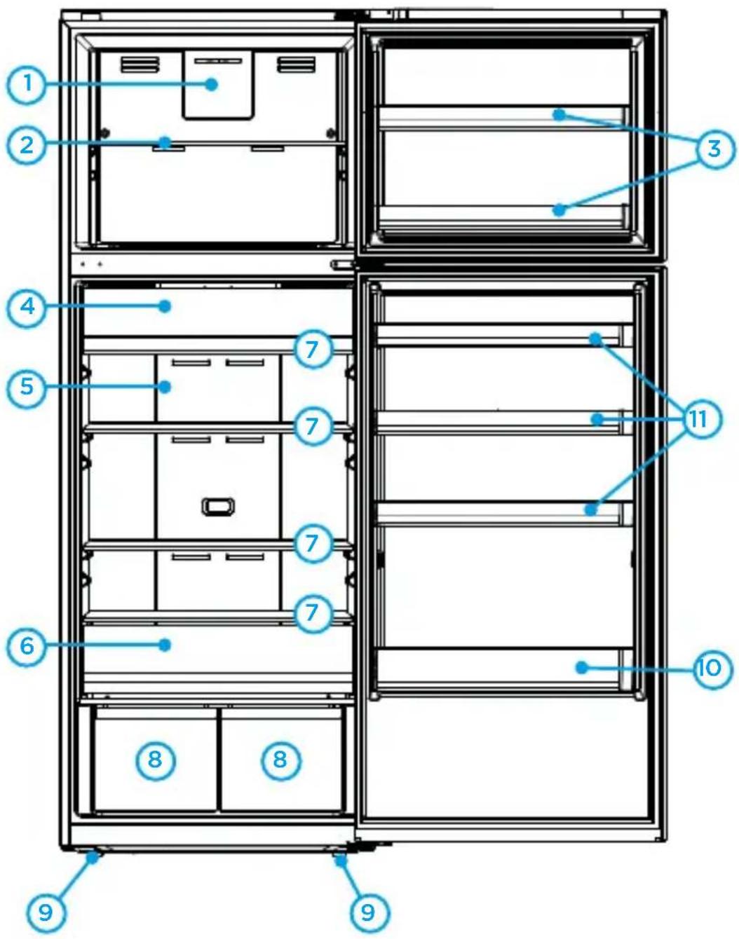 MIDEA MD-RT507FGA041 - - Identifi cação das Peças - Vista interna - 1