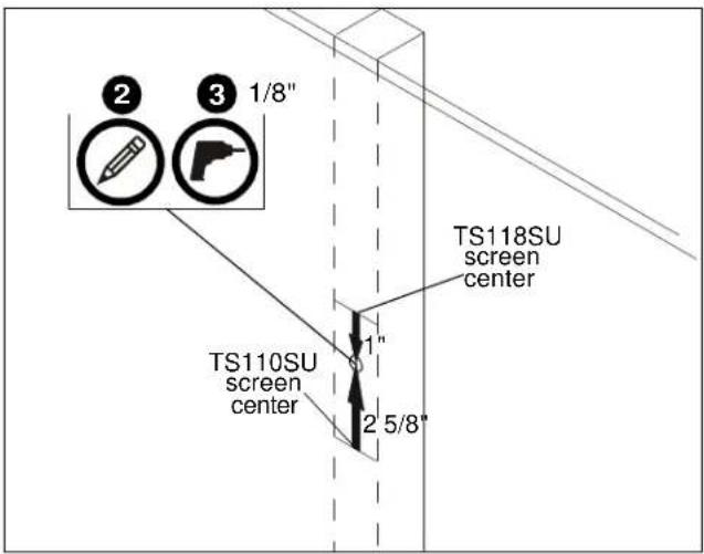 2 3 1/8" TS110SU screen center TS118SU screen center 1" 2 5/8"