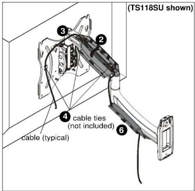 (TS118SU shown) ③ ② ④ cable ties (not included) ⑥ cable (typical)