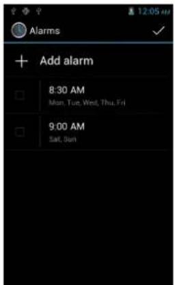 Alarms + Add alarm 8:30 AM Mon. Tue. Wed. Thu. Fri 9:00 AM Sat. Sun