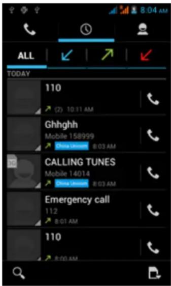 ALL TODAY 110 (2) 10:11 AM Ghhghh Mobile 158999 China Unicom 8:03 AM CALLING TUNES Mobile 14014 China Unicom 8:03 AM Emergency call 112 8:01 AM 110 8:00 AM