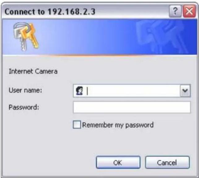 Connect to 192.168.2.3 Internet Camera User name: Password: Remember my password OK Cancel
