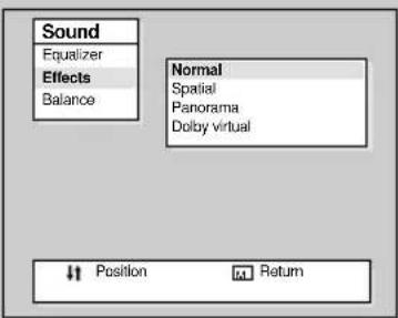Sound Equalizer Effects Balance Normal Spatial Panorama Dolby virtual Position Return
