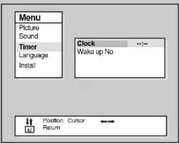 Menu Picture Sound Timer Language Install Clock Wake up No Position Cursor Return