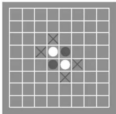 Chessboard position with black and white stones arranged in a grid pattern