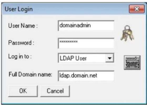 User Login User Name : domainadmin Password : xxxxxxxx Log in to : LDAP User Full Domain name: ldap.domain.net OK Cancel