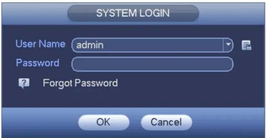 SYSTEM LOGIN User Name admin Password ? Forgot Password OK Cancel