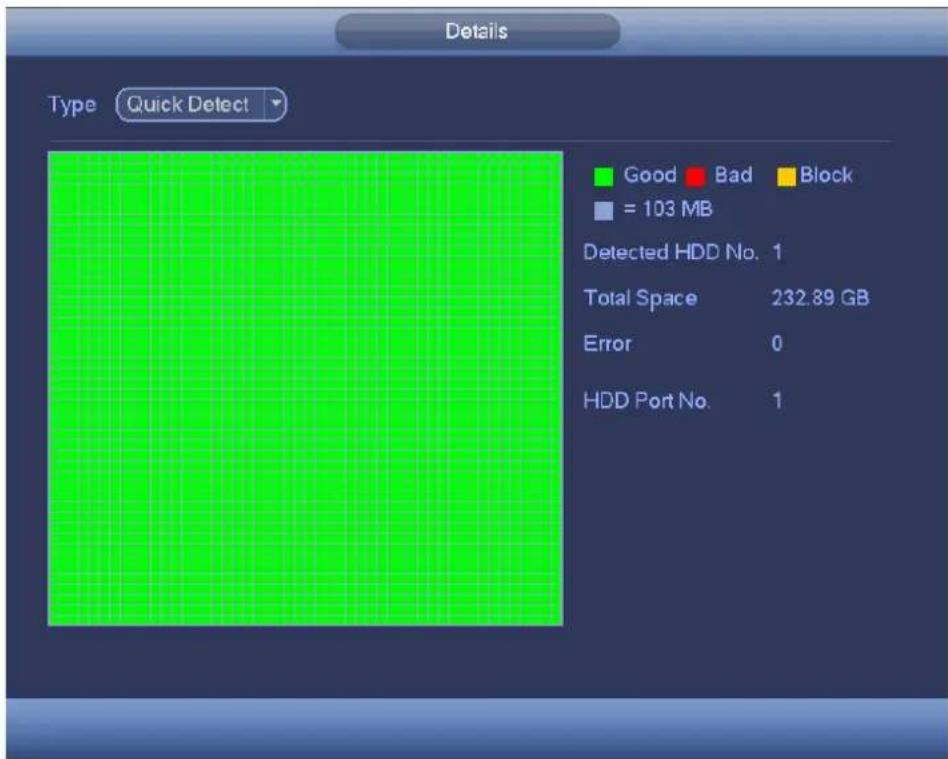 Details Type Quick Detect Good Bad Block = 103 MB Detected HDD No. 1 Total Space 232.89 GB Error 0 HDD Port No. 1