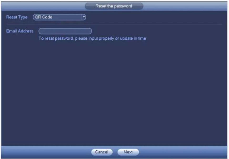 Reset the password Reset Type QR Code Email Address To reset password, please input properly or update in time Cancel Next
