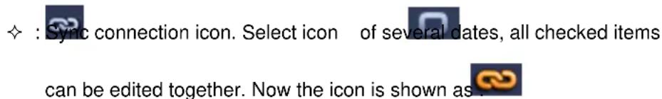 : Sync connection icon. Select icon of several dates, all checked items can be edited together. Now the icon is shown as :