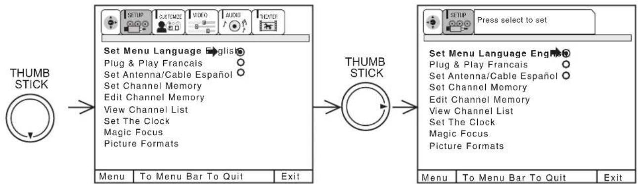HITACHI 61SWX12B - SET MENU LANGUAGE - 1