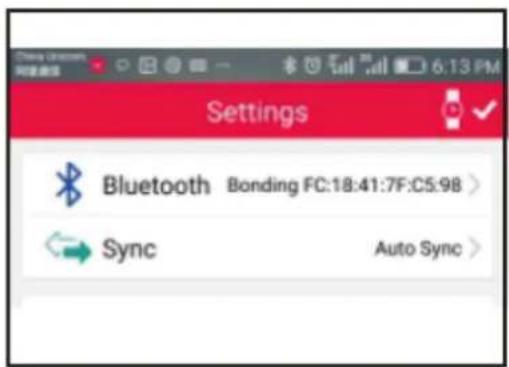 Settings Bluetooth Bonding FC:18:41:7F:C5:98 > Sync Auto Sync >