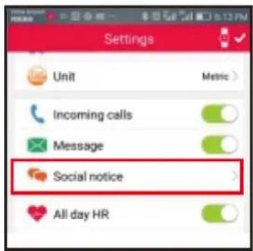 Settings Unit Metric Incoming calls Message Social notice All day HR
