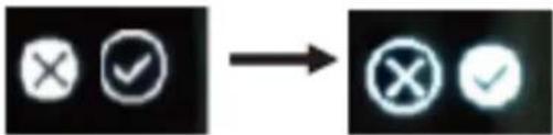 Two-step process showing a checkmark icon transforming into a circle with X and check symbols