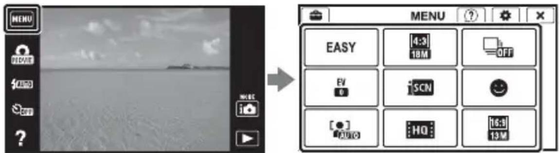 MENU EASY 4:3 18M OFF EV iSCN + - HQ 16:3 13M