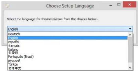 Choose Setup Language Select the language for this installation from the choices below. English Deutsch English español frangais Italiano 한국어 Português (Brasil) pycooiй Türkçe 实体中文
