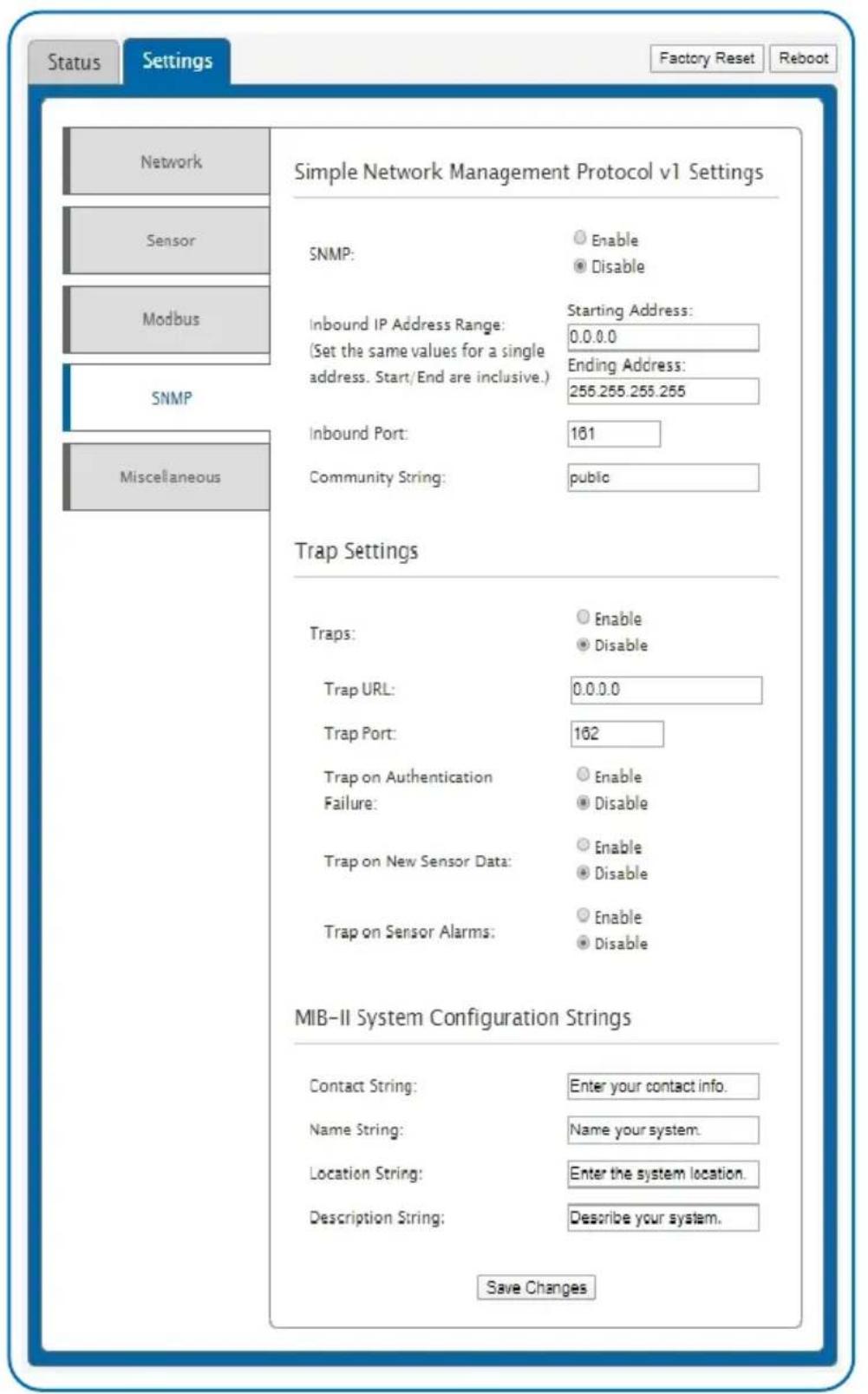 Monnit MNS-P-C1-TS-LT-L03 - The SNMP Page - 1