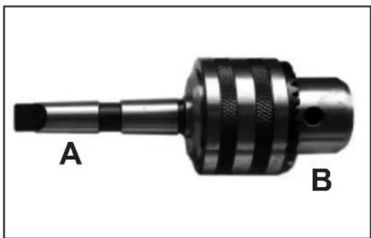 Mechanical component with labeled parts A and B, showing a shaft and threaded shaft assembly (no text or symbols beyond labels)