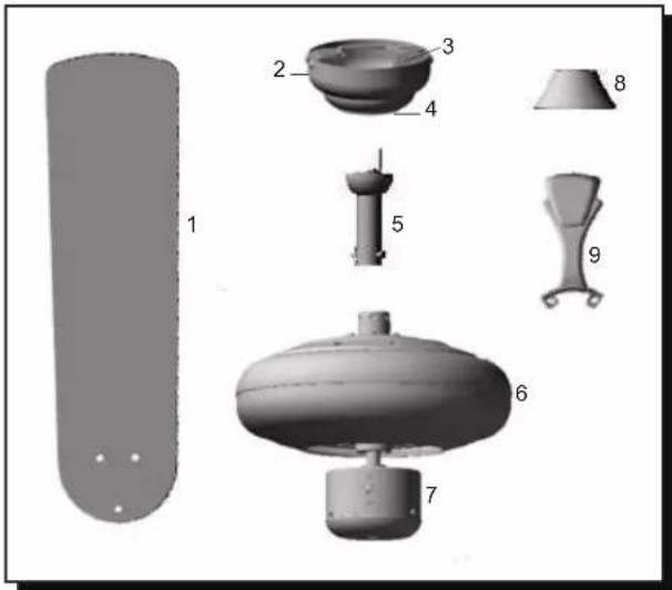 Exploded view diagram of a mechanical component with numbered parts labeled 1 through 9