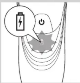 Diagram illustrating battery charging with a lightning bolt icon and power button, showing charging signal paths and power symbol.
