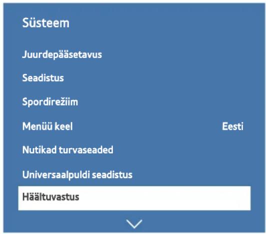 Süsteem Juurdepääsetavus Seadistus Spordirežiim Menüü keel Eesti Nutikad turvaseaded Universaalpuldi seadistus Häältuvastus
