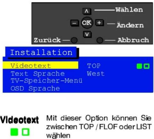 PANASONIC TX-21AP2DB - Über das Menü Installation erhalten Sie Zugriff auf die Umschaltung des Videotext-Betriebs - 2