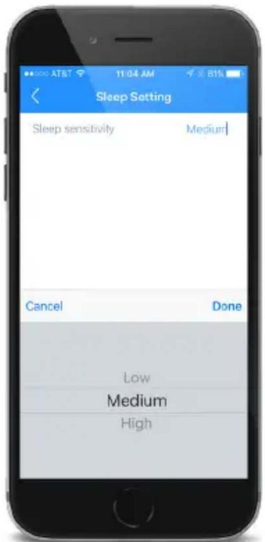 Sleep Setting Sleep sensitivity Medium Cancel Done Low Medium High