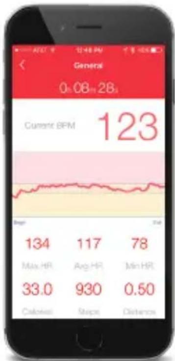 General 0h 08m 2B Current BPM 123 134 117 78 Max. HR Avg. HR Min. HR 33.0 930 0.50 Callovel Staps Distances