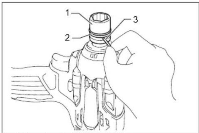 Technical diagram showing a mechanical assembly with numbered parts labeled 1, 2, and 3