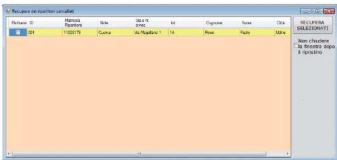 Recupero del ripartenti cancellati File Size: 0 Marcia Ripartero Nide Uso n.r. ovno Int Cognome Nurse Click 201 1100379 Cuota Via Magallano 1 1A Peso Paulo Udary RECURERA SELEZIONATI Non chudere la finestra dopo è ripristino
