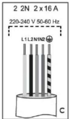 2 2N 2 x 16 A 220-240 V 50-60 Hz L1 L2 N1 N2 C