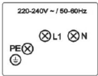 220-240 V ~ / 50-60 Hz PE⊗L1⊗N