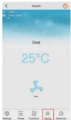 ROOM Light Auto color Cool 25°C Auto Settings Pixel Functions Swing Advanced